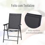 Conjunto de 2 cadeiras dobráveis para exterior com apoio de braços Cadeiras para varanda Jardim Terraço 58x64x94 cm Preto Carga 100kg