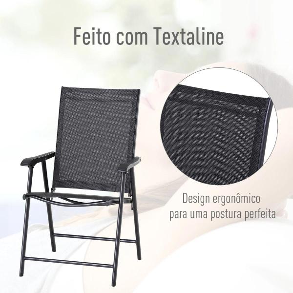 Conjunto de 2 cadeiras dobráveis para exterior com apoio de braços Cadeiras para varanda Jardim Terraço 58x64x94 cm Preto Carga 100kg