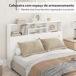 Cabeceira de Cama 160 cm com Arrumação e 4 Compartimentos Abertos para Quarto, Branco