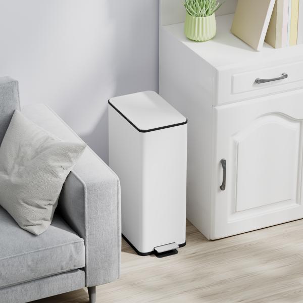 Caixote do Lixo de Cozinha 20 L em Aço Inoxidável com Tampa de Fecho Suave, Pedal e Balde Amovível, Branco