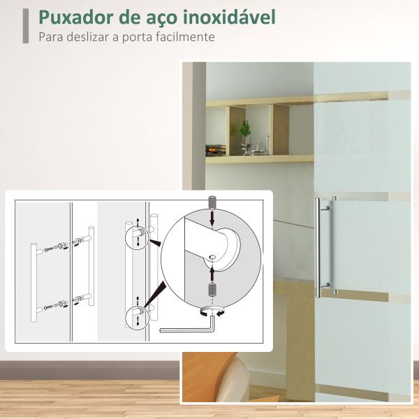 Porta de Correr de Vidro 77,5x205 cm Porta de Correr de Vidro com Trilho Translúcida
