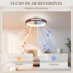 Ventilador de Teto com Luz LED 40 W Motor DC Reversível Comando à Distância 6 Velocidades 3 Cores Temporizador Teca