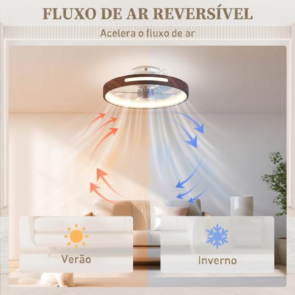 Ventilador de Teto com Luz LED 40 W Motor DC Reversível Comando à Distância 6 Velocidades 3 Cores Temporizador Teca