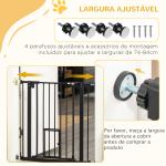 Barreira de Segurança para Animais de Estimação 74 - 80cm com Porta com Fechamento Automático e Sistema de Duplo Bloqueio Altura 76,2cm Preto