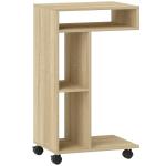 Mesa Auxiliar em Forma de C Mesa Auxiliar para Sofá com Rodas Compartimentos Abertos 40x30x69 cm Madeira