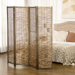 Biombo de 4 Painéis Separador de Ambientes Dobrável 160x1,8x170 cm Divisor de Ambientes de Madeira e Caniço Madeira