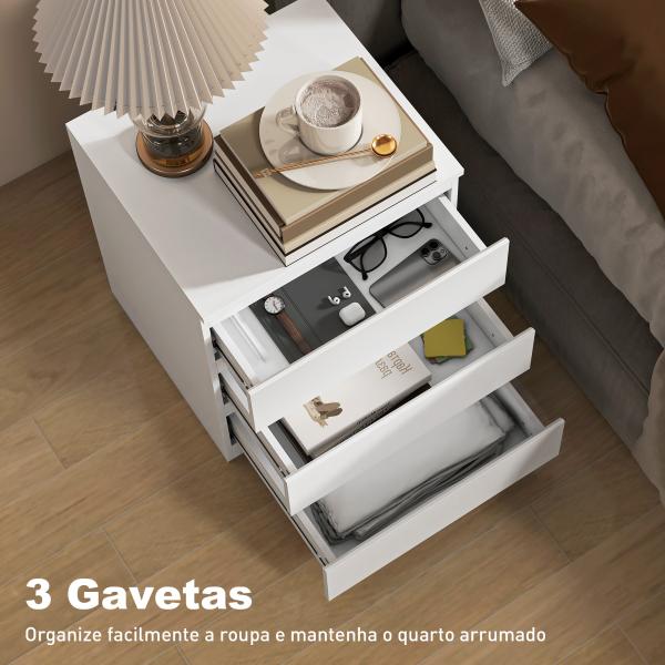 Cómoda com 3 Gavetas com Fecho Suave para Quarto Escritório Estilo Moderno 45x40x52,8 cm Branco