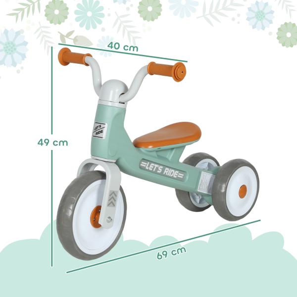Bicicleta sem Pedais para Crianças dos 12 aos 36 Meses Bicicleta de Equilíbrio com Guiadores com Rotação Limitada a 60° 69x40x49 cm Verde