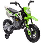 Mota Elétrica para Crianças com Bateria 12V Música Velocidade 2,4 - 5 km/h e Rodas Auxiliares 107x56x70 cm Verde