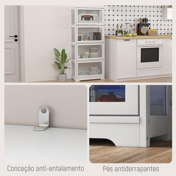 Vitrine Branco de 4 Níveis para Sala de Estar Anti - Tombo 59x30x139 cm com Portas Abatíveis de Acrílico Colecionador