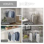 Estendal de Parede Extensível de 63,5cm de Metal com 5 Barras para Interior e Exterior Carga 10kg 63,5x60x20cm Branco