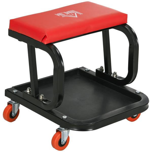 Banco de Oficina Móvel com Rodas Banco para Mecânico com Bandeja para Ferramentas e Estrutura de Aço 38x35x37 cm Vermelho