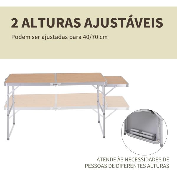 Mesa de piquenique dobrável Mesa de campismo com lâmina dobrável Estrutura leve