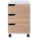 Bloco de Gavetas para Escritório Móvel de Escritório Bloco de Gavetas com 3 Gavetas e 4 Rodas 40x50x57,5 cm Madeira e Branco