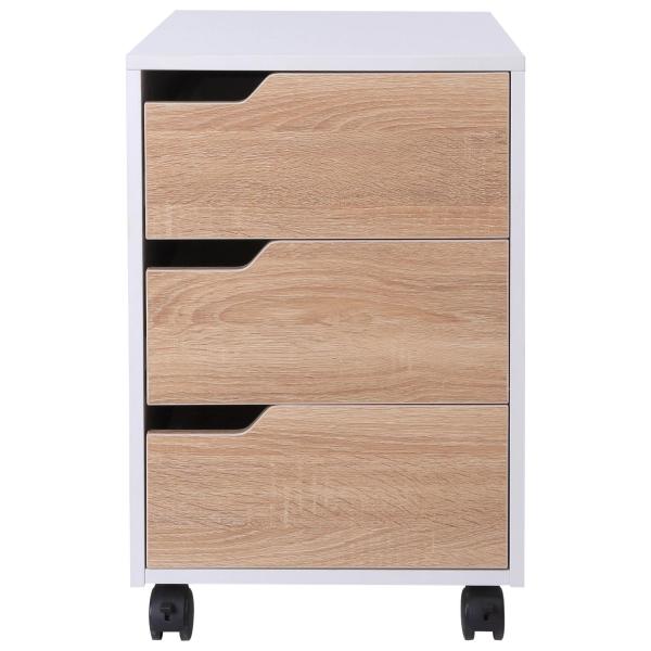 Bloco de Gavetas para Escritório Móvel de Escritório Bloco de Gavetas com 3 Gavetas e 4 Rodas 40x50x57,5 cm Madeira e Branco