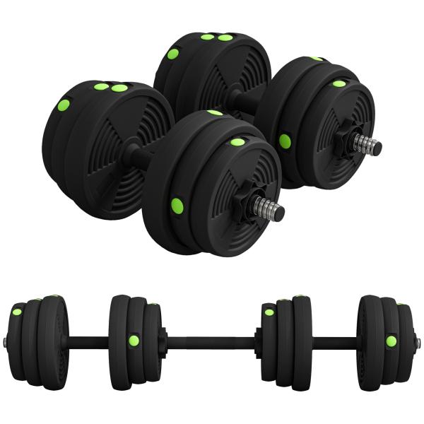 Conjunto de Halteres 25 kg 2 em 1 com Barra e Pega Antiderrapante para Treino de Força em Casa Ginásio Escritório Preto e Verde