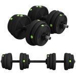 Conjunto de Halteres 25 kg 2 em 1 com Barra e Pega Antiderrapante para Treino de Força em Casa Ginásio Escritório Preto e Verde