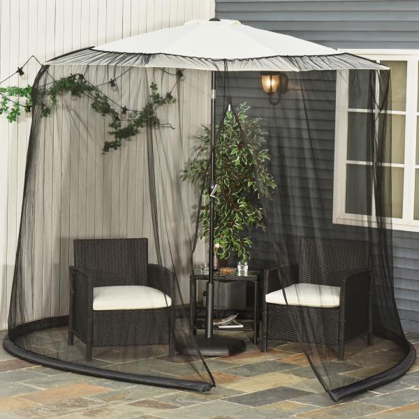 Rede Mosquiteira para Chapéus de Sol de Jardim Ø3m Cobertura de Rede de Chapéu de Sol com Zíper e Tubo Enchido com Água para Terraço Balcão Exterior Preto