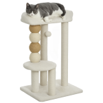 Arranhador para Gatos Arranhador para Gatos com Estofado em Borrego Plataformas Bola Suspensa e Poste de Juta 48,5x40x76 cm Bege