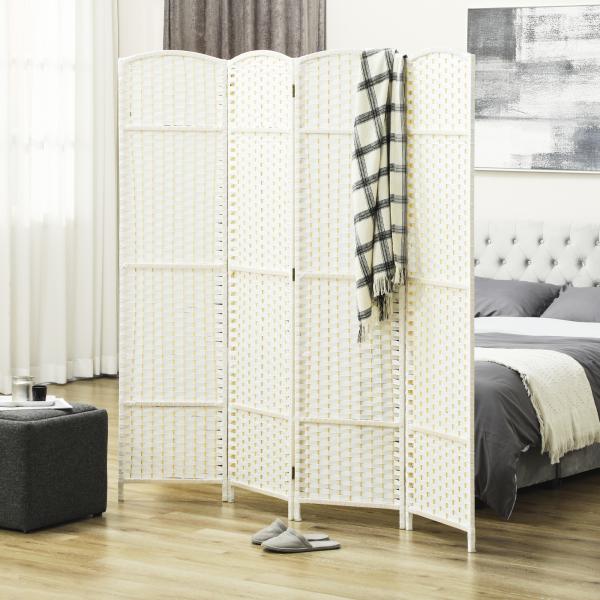 Biombo de 4 Painéis Separador de Ambientes Dobrável 160x170 cm para Sala de Estar Dormitório Escritório Branco