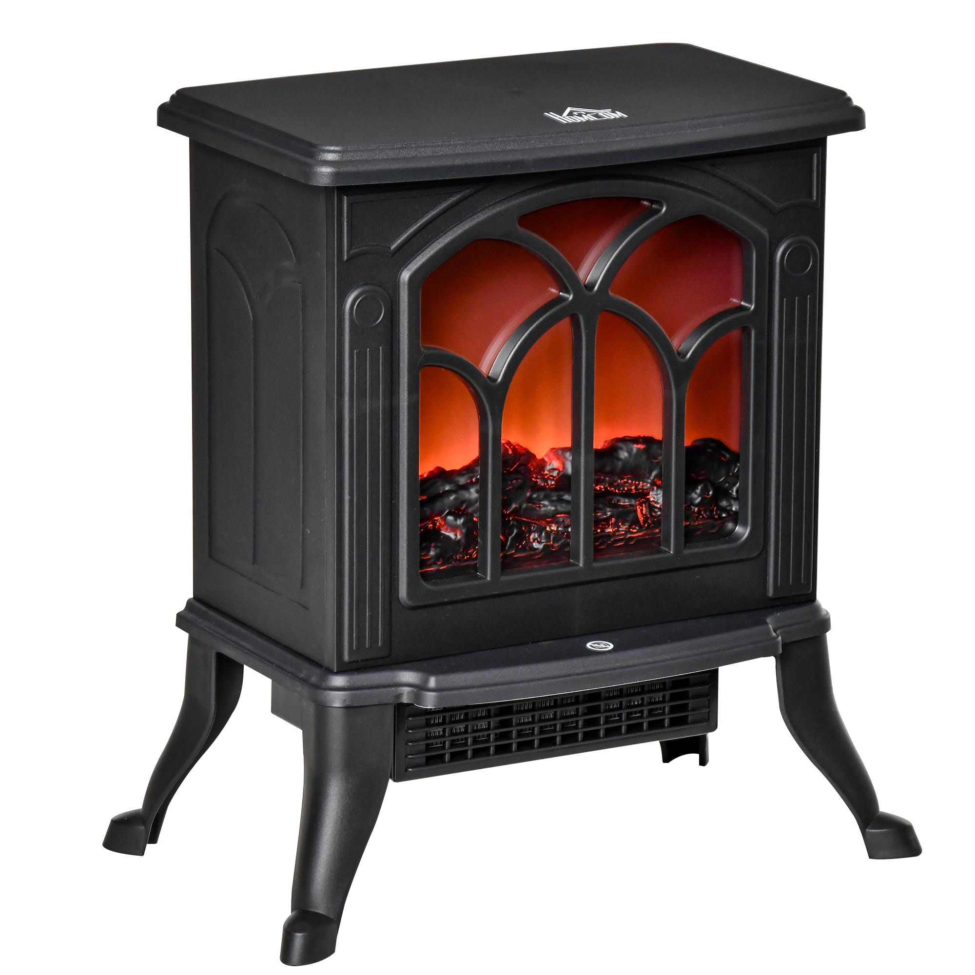 Lareira Elétrica 750/1500 W Lareira Decorativa com 2 Níveis de Potência Efeito Chama Área de Cobertura 15 - 20 m² 37,3x23,1x44 cm Preto
