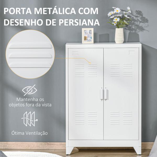 Armário de Metal de Armazenamento com Dupla Porta 2 Prateleiras com Altura Ajustável Armário para Escritório 75x33x110 cm Branco