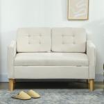 Sofá de 2 Lugares com Espaço de Armazenamento Pés de Madeira Encosto Capitonê 117x62x78 cm Creme