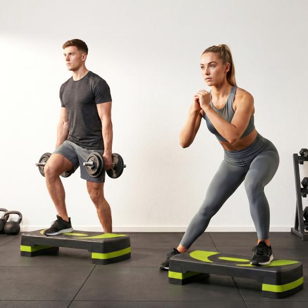Step para Exercício Aeróbico Plataforma Step com Altura Ajustável em 3 Níveis 80x31x10 - 20 cm Verde e Preto