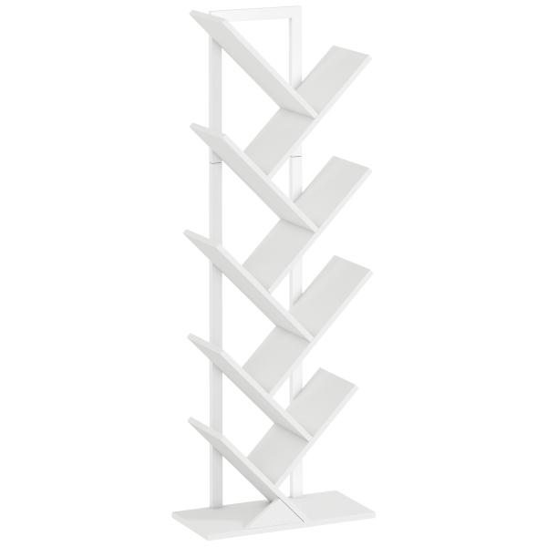 Estante em Forma de Árvore de 9 Níveis Estante de Livros com 9 Prateleiras e Estrutura de Aço 50x24x136 cm Branco