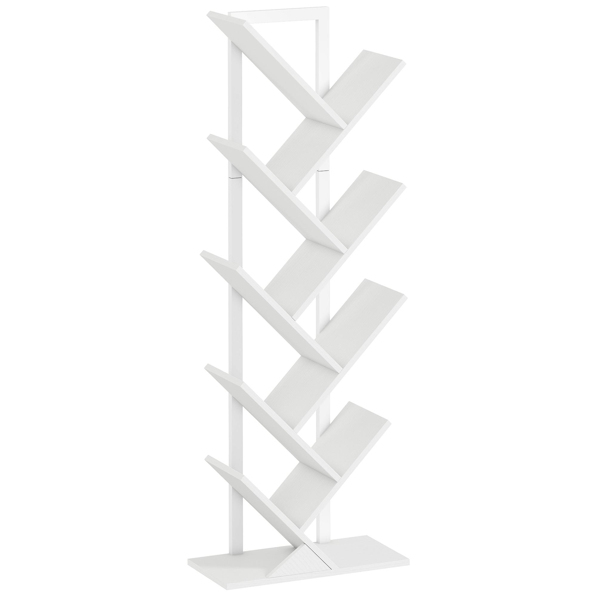 Estante em Forma de Árvore de 9 Níveis Estante de Livros com 9 Prateleiras e Estrutura de Aço 50x24x136 cm Branco