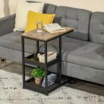 Mesa Auxiliar Industrial em Forma de C com Rodas Prateleiras Abertas e Estrutura de Aço 51x33x66 cm Marrom Escuro e Preto