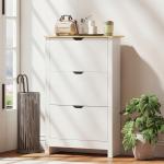 Sapateira Branca Estreita Armário Sapateiro Alto com 3 Gavetas para 18 Pares de Sapatos para Corredor 72x26x112 cm Branco
