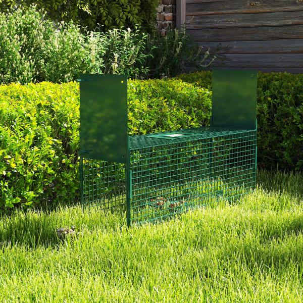 Armadilha para Animais Vivos 60x18x20 cm com 2 Portas, Pega e Estrutura em Aço para Ratos e Roedores - Verde