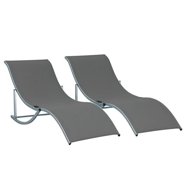 Conjunto 2 Espreguiçadeiras Ergonômicas Dobráveis em Forma de S com Estrutura de Alumínio Textilene para Piscina Pátio Jardim e Varanda 165x61x63cm Cinza