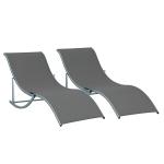 Conjunto 2 Espreguiçadeiras Ergonômicas Dobráveis em Forma de S com Estrutura de Alumínio Textilene para Piscina Pátio Jardim e Varanda 165x61x63cm Cinza