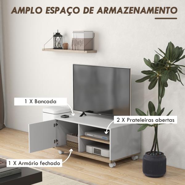 Móvel de TV Mesa de Sala de Estar Moderna de TV de 42 Polegadas com 4 Rodas 80x45x39,5 cm Branco