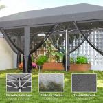 Tenda Dobrável 585x295x270 cm Tenda de Jardim com 6 Mosquiteiros Bolsa de Transporte e Estrutura de Aço Cinza