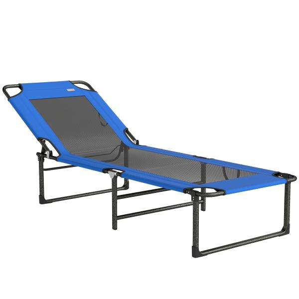 Espreguiçadeira Dobrável com Encosto Ajustável em 4 Posições, Alças e Encosto de Textilene Suporta até 120 kg 175x58x68 cm Azul