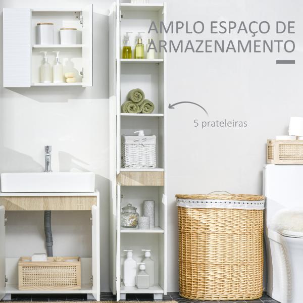 Coluna Casa de Banho Armário Auxiliar Casa de Banho de 5 Níveis com Prateleiras Ajustáveis 30x33x165cm Branco