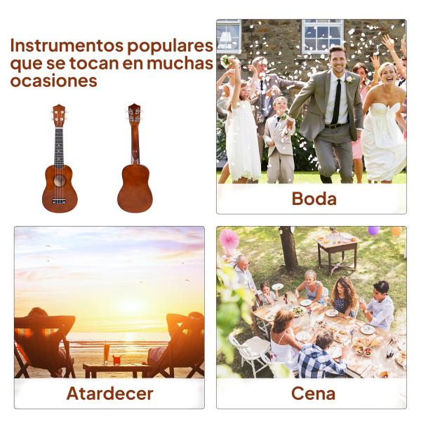 Ukelele de 21 Polegadas para Iniciantes com cordas de nylon 53x17.5x6.2cm marrom
