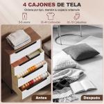 Cómoda com 4 Gavetas de Tecido Frentes com Padrão de Diamante Móvel de Arrumação 59,5,5x30x92,5 cm Madeira e Branco