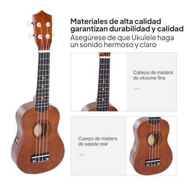 Ukelele de 21 Polegadas para Iniciantes com cordas de nylon 53x17.5x6.2cm marrom
