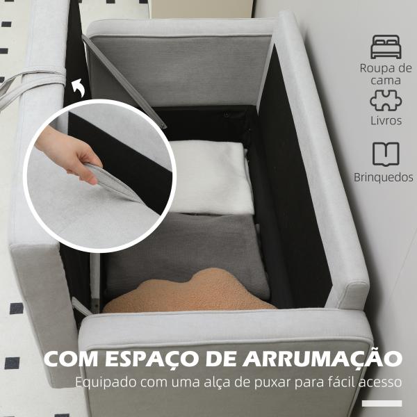 Sofá de 2 Lugares com Espaço de Armazenamento Pés de Madeira Encosto Capitonê 117x62x78 cm Cinzento Claro