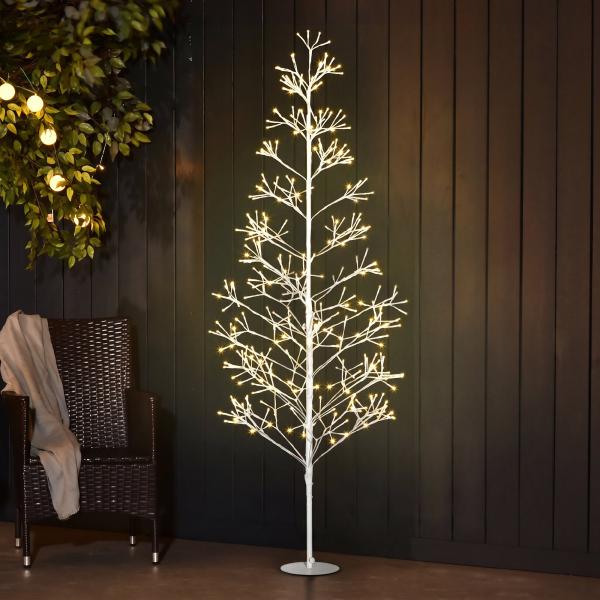Árvore de Natal Artificial 180 cm com 384 Luzes LED Branco - Quente Ramos Flexíveis Base de Aço Branco