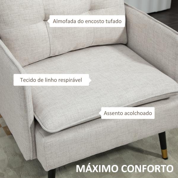 Poltrona Sala de Estar Poltrona Relax com Apoio para os Braços Assento Acolchoado e Pés de Aço 76x68x80 cm Creme
