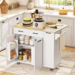 Ilha de Cozinha com Rodas Carrinho de Cozinha com Tomada USB Bancada Rebatível 2 Gavetas 119,5x74x94,5 cm Branco