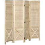Biombo de 4 Painéis Separador de Ambientes Dobrável 152x1,7x144,5 cm Painéis com Orifícios para Pendurar Madeira