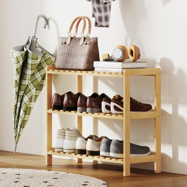 Sapateira de Madeira de 3 Níveis para até 9 Pares de Sapatos para Entrada Corredor Dormitório 70x26x57,5 cm Madeira