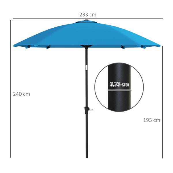 Chapéu de Sol de Exterior 233x233 cm Chapéu de Sol de Jardim com Ângulo Ajustável Impermeável Azul