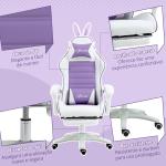 Cadeira Gaming Giratória de Couro PU com Altura Ajustável Inclinável 135° Apoio para a Cabeça 65x63x136 - 142 cm Branco e Roxo